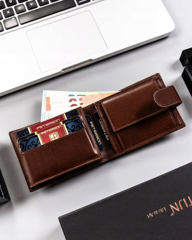 Duży, skórzany portfel męski na zatrzask — Peterson