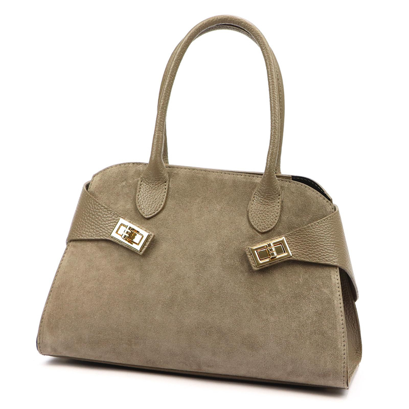 Vera Pelle damska torebka na ramię skóra naturalna i zamsz listonoszka