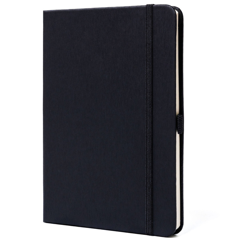 Czarny notes w formacie B6 zadrukowany w linie, wyposażony w gumkę zamykającą - Peterson