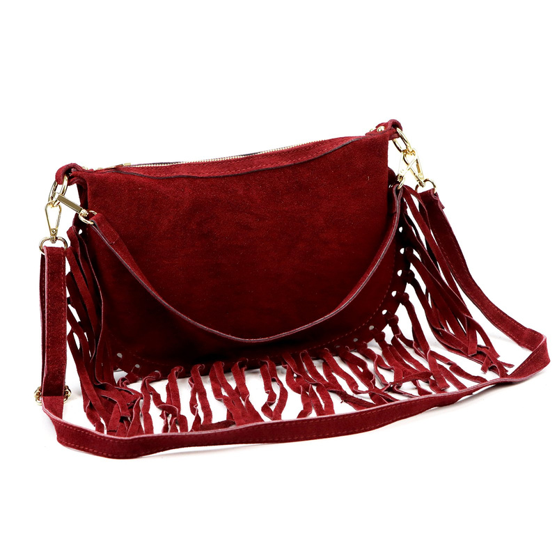 Luka Zamszowa damska listonoszka skórzana z frędzlami torebka na ramię