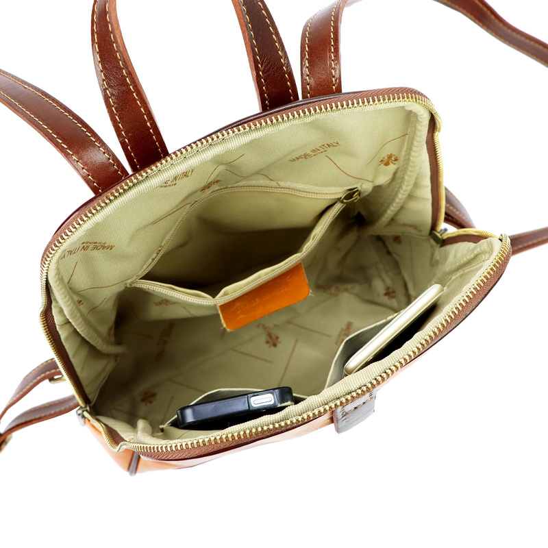 Florence Miejski Damski plecak skóra naturalna z kieszeniami na suwak