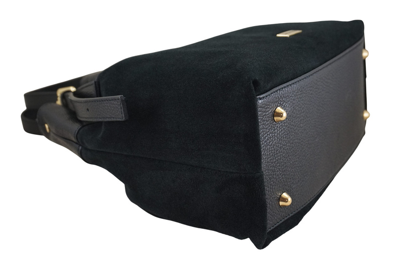 Elegancka torebka damska z naturalnego zamszu - Czarna