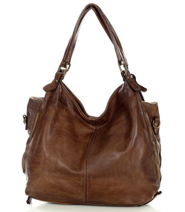 Torba skórzana wysokogatunkowa na ramię styl miejski shoulder leather bag - MARCO MAZZINI czekoladowy brąz