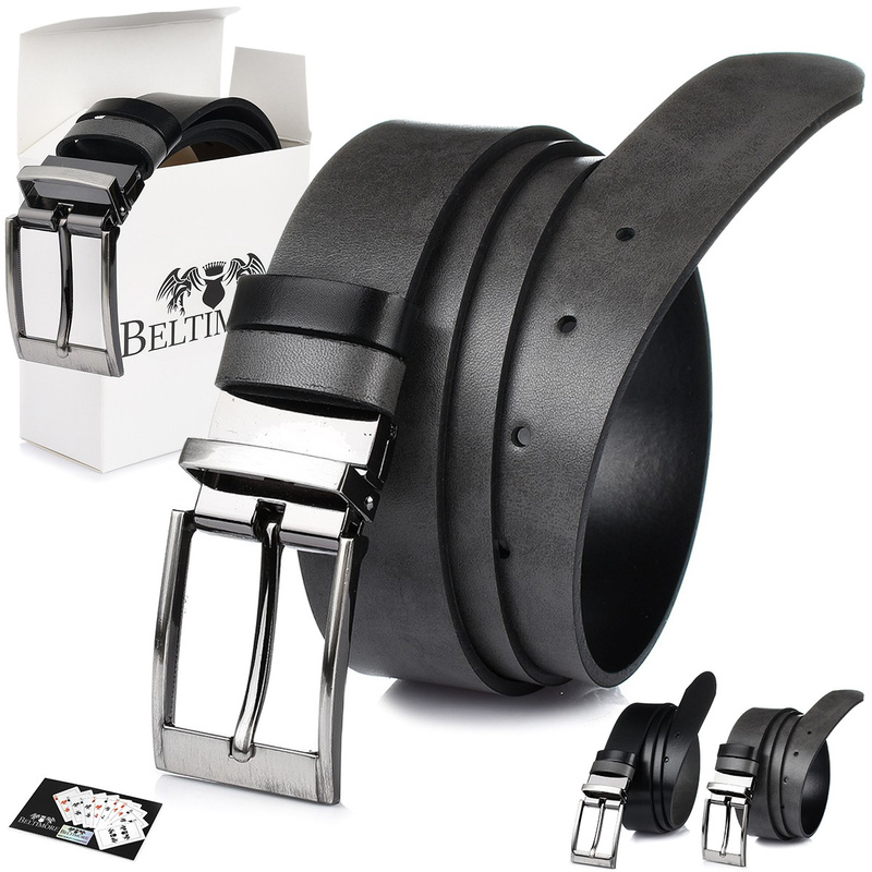 Beltimore pasek męski skórzany dwustronny czarno-szary W11 : Kolory - czarny, Rozmiar pasków - r.85-100 cm