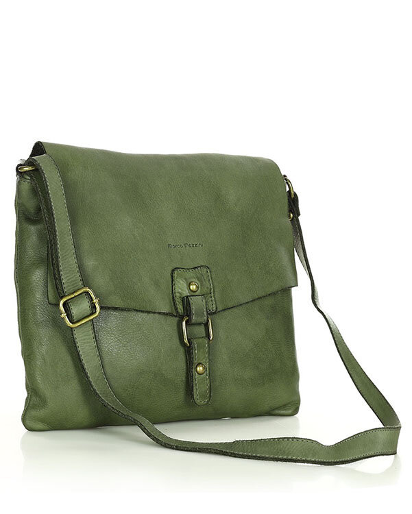 Torebka skórzana listonoszka stylowy minimalizm ala messenger leather bag - MARCO MAZZINI zielona