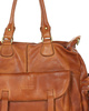 Pojemna torba damska na ramię z kieszeniami skóra naturalna - MARCO MAZZINI brąz camel
