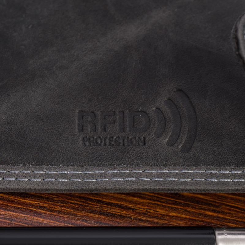 Portfel skórzany męski czarny nubuk poziomy skóra ciężarówka RFiD Beltimore R96