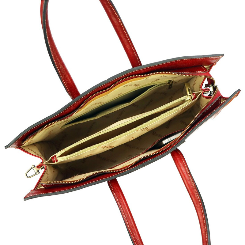 Florence Duża Damska skórzana torebka na dokumenty do pracy z paskiem