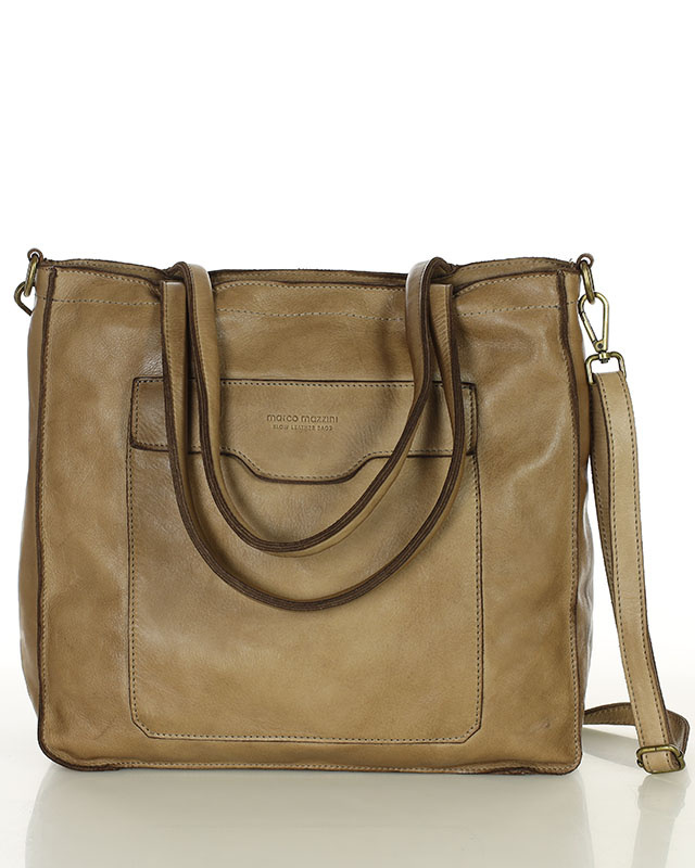 Torba shopper beżowa z kieszeniami skóra naturalna – MARCO MAZZINI