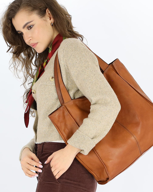Duża skórzana torebka shopper na ramię – MARCO MAZZINI brązowa camel, idealna na miasto