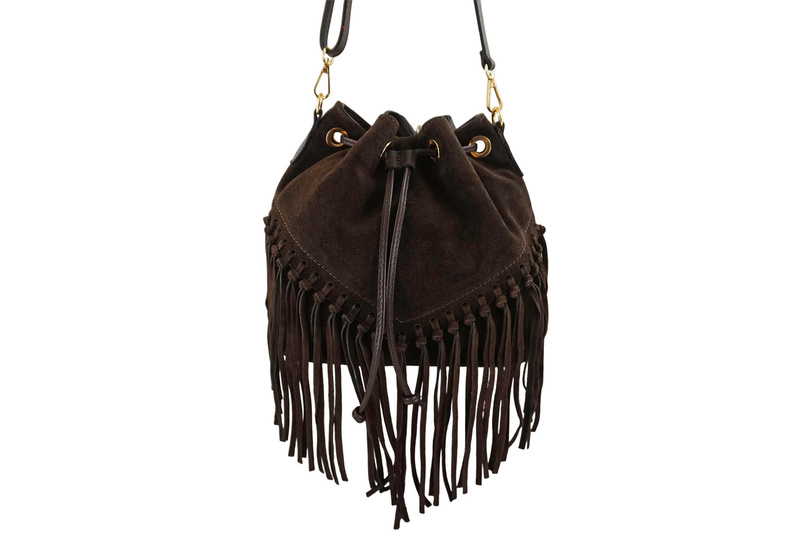 Torebka skórzana boho style - Brązowa ciemna