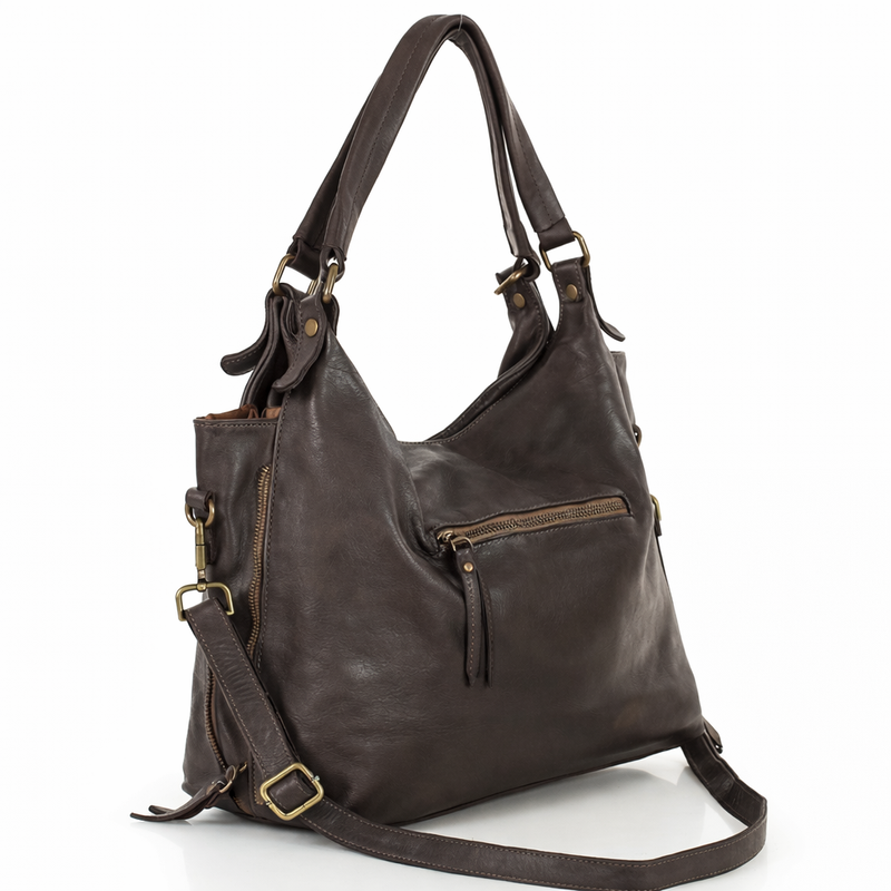 Torba skórzana wysokogatunkowa na ramię styl miejski shoulder leather bag - MAZZINI brąz caffe