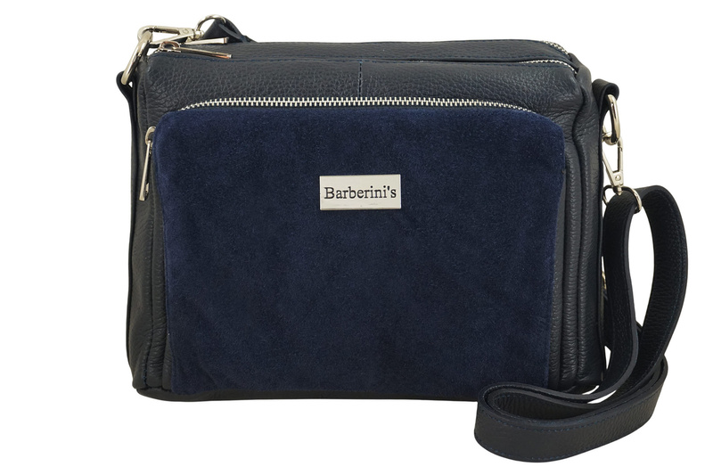 Codzienna torebka ze skóry naturalnej z zamszem - Granatowa