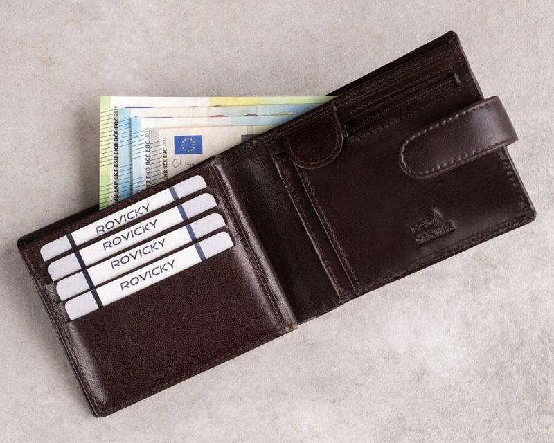 Skórzany portfel męski z systemem RFID zamykany na zatrzask - Rovicky