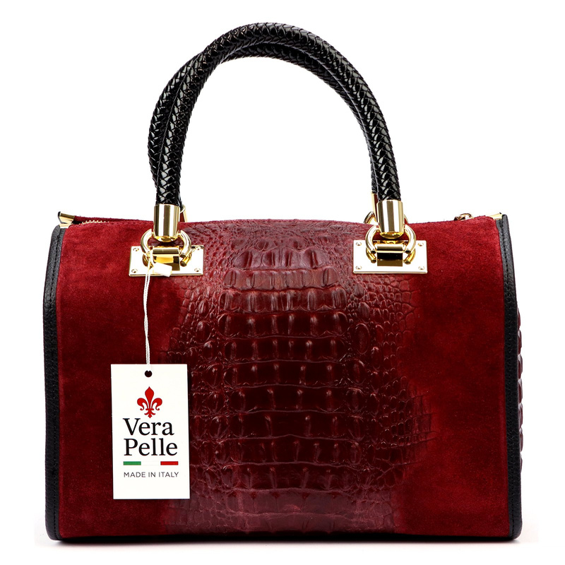 Vera Pelle Damski kuferek wzór skóra krokodyla torebka skórzana do ręki