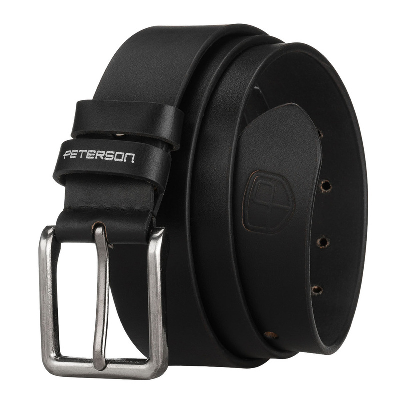 Skórzany, czarny pasek męski z tradycyjną klamrą - Peterson