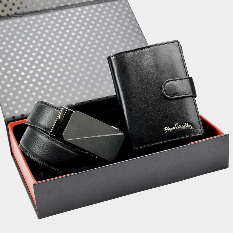 Pierre Cardin skórzany męski zestaw na prezent portfel i pasek do spodni