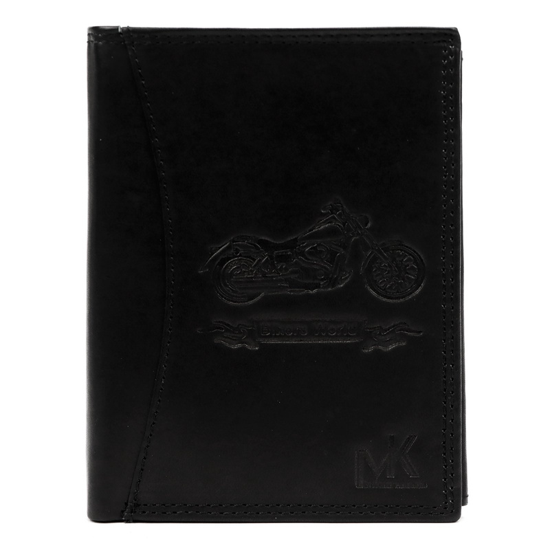 Money Kepper portfel duży męski pionowy skóra naturalna wzór motocykl