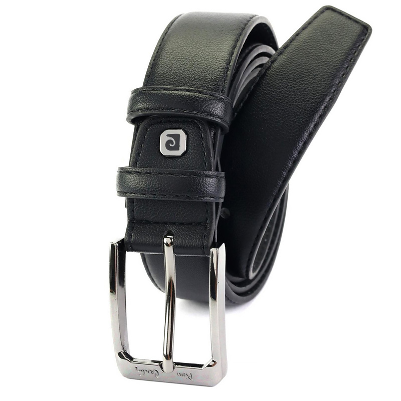 Pierre Cardin czarny męski pasek do spodni skóra naturalna klasyczna klamra