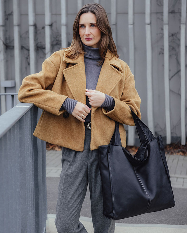 MARCO MAZZINI Torebka miejski shopper bag skóra naturalna handmade czarny