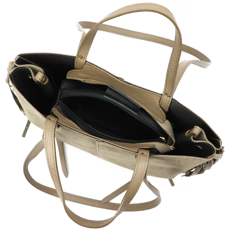 Vera Pelle damska shopperbag zamszowa torebka na ramię z frędzlami