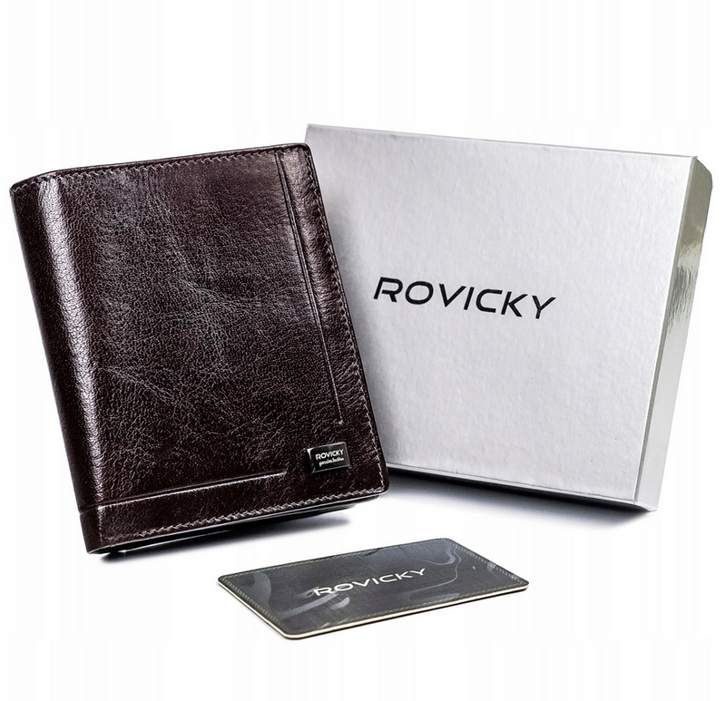 Elegancki pionowy portfel męski skórzany Rovicky