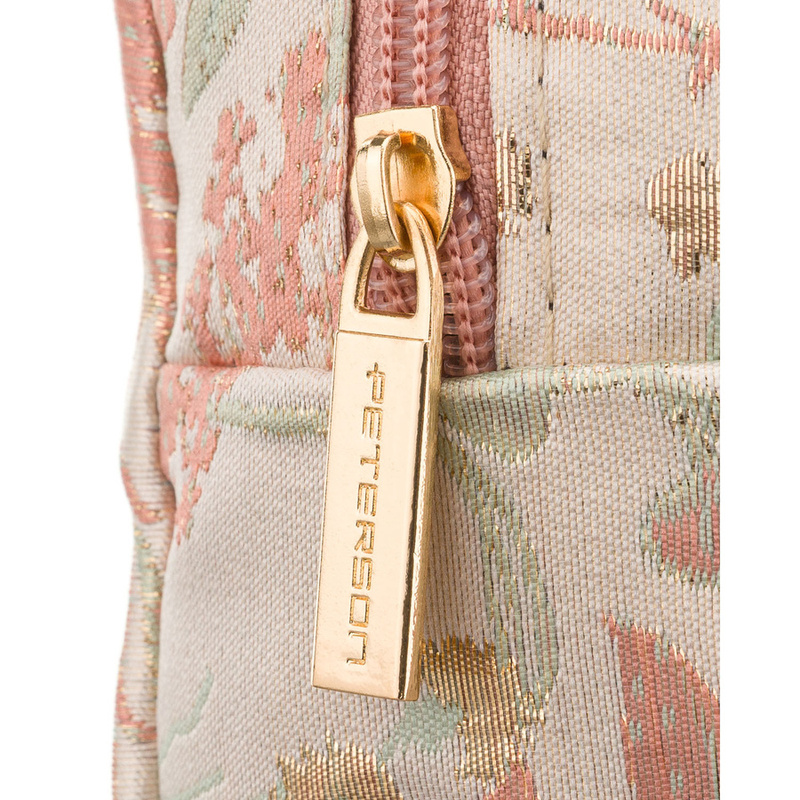 Różowa kosmetyczka z poliestru, jednokomorowa i ozdobiona kwiatowym wzorem - Peterson