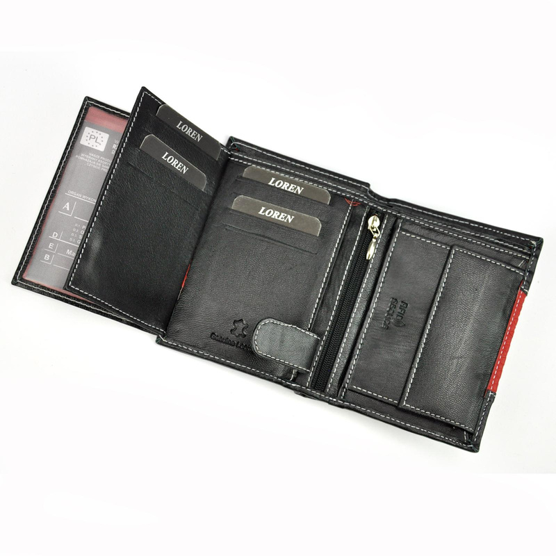 Loren portfel męski skóra naturalna pionowy składany przegrody 2 kieszenie