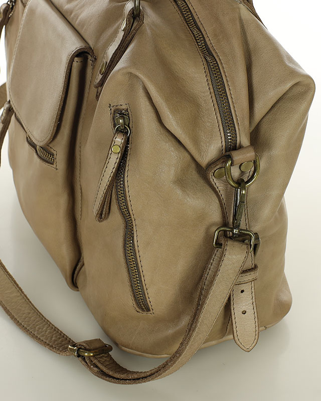 Torba biznesowa bowling retro bag skórzana - MARCO MAZZINI beżowa taupe