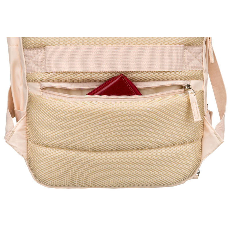 Plecak podróżny z portem USB wykonany z poliestru w beżowym kolorze - Peterson