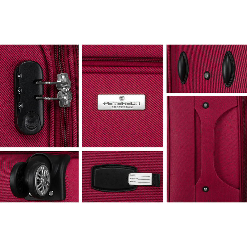 Duża walizka z wytrzymałej tkaniny poliestrowej w czerwono-niebieskim kolorze - Peterson