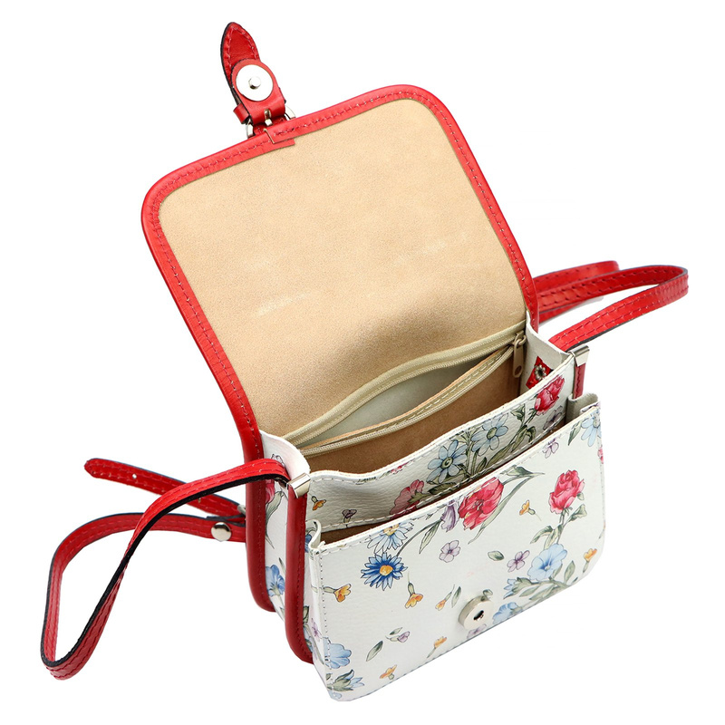 Skórzana damska listonoszka torebka przez ramię w kwiaty Gregorio