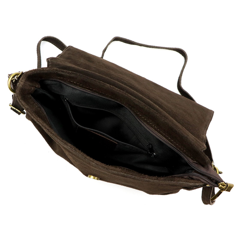 Vera Pelle damska listonoszka skóra naturalna zamsz torebka z kieszeniami