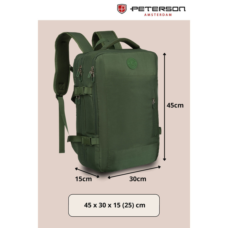 Zielony plecak podróżny z miejscem na laptopa i portem USB - Peterson