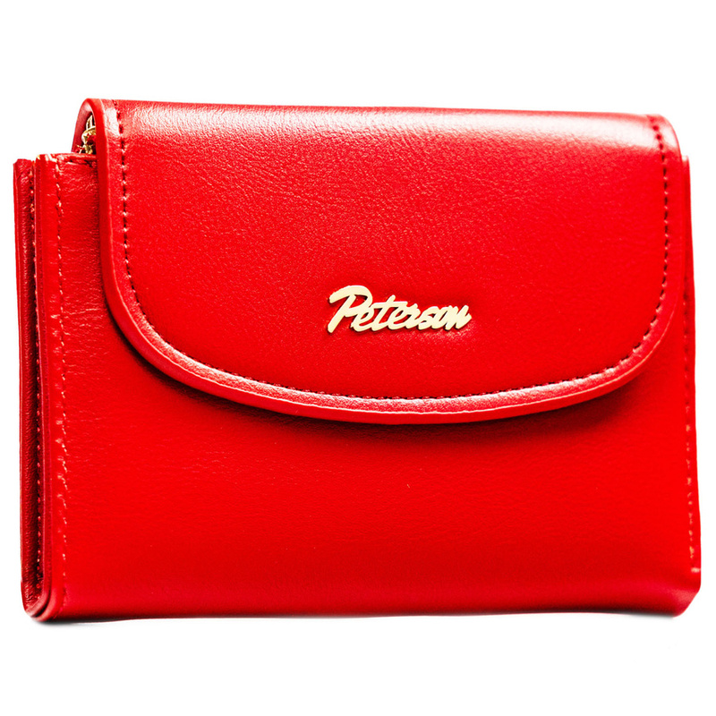 Poziomy, czerwony i gładki portfel damski ze skóry ekologicznej zamykany zatrzaskiem magnetycznym - Peterson