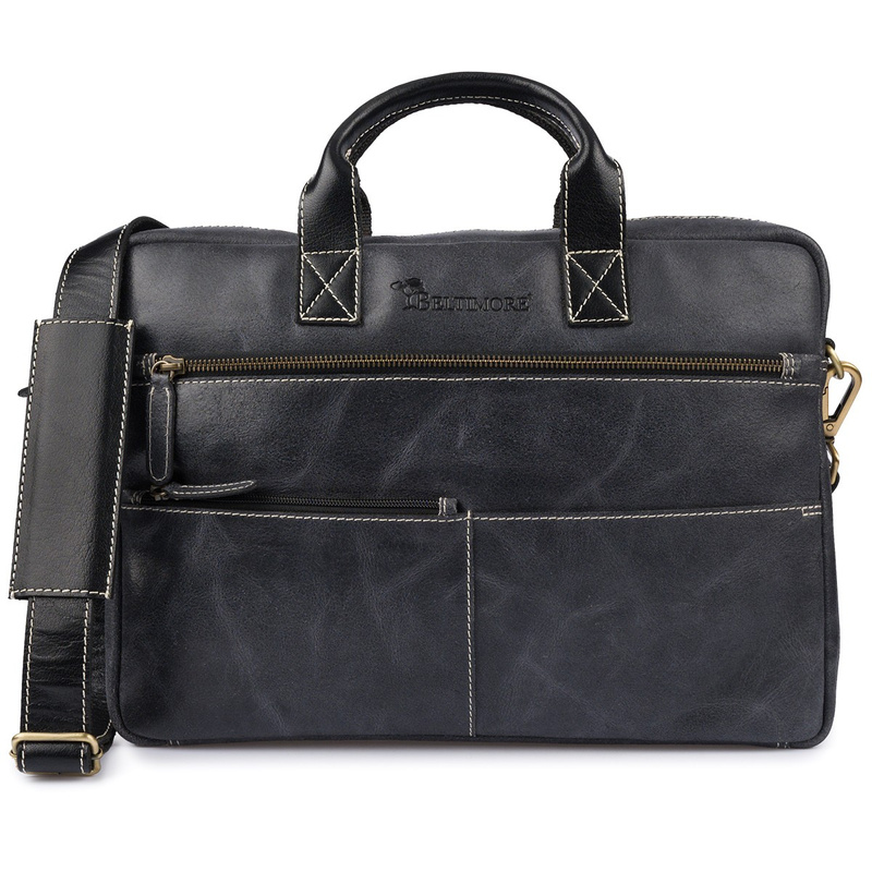 Torba męska skórzana na laptopa ramię komputer duża nubuk czarna Beltimore N04