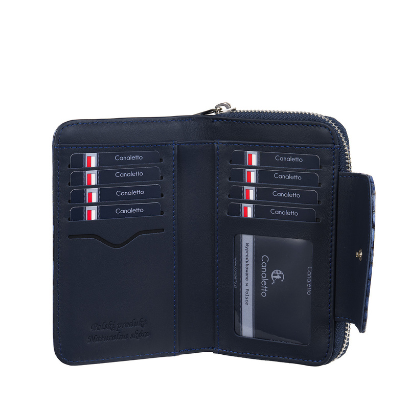 Damski portfel skórzany Canaletto – granatowy croco z RFID | Elegancja i bezpieczeństwo PD1445s285 RFID