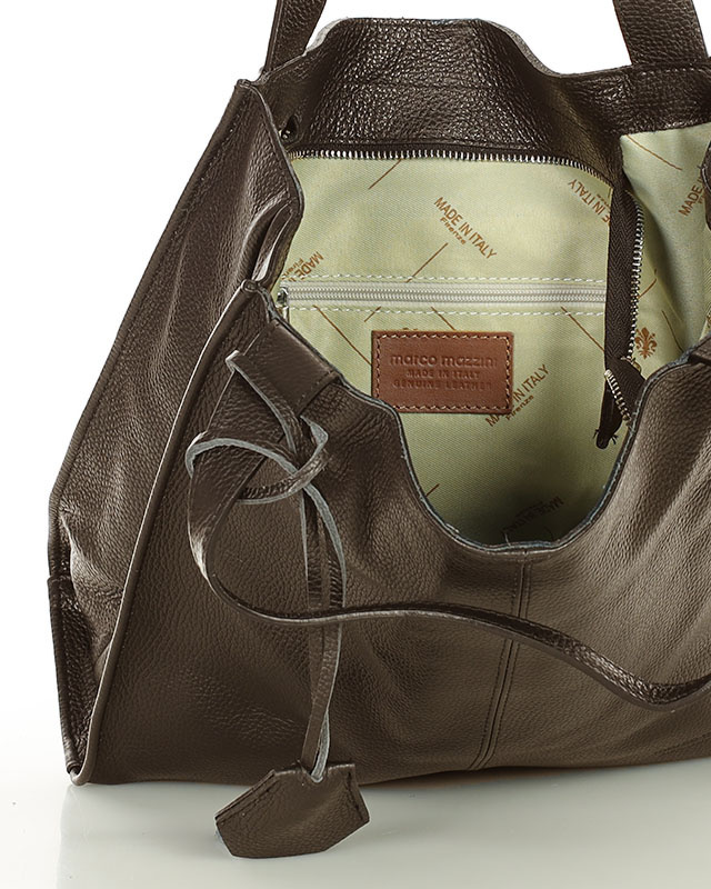 Modna torebka damska skórzany shopper bag - MARCO MAZZINI Portofino Max ciemny brąz caffe