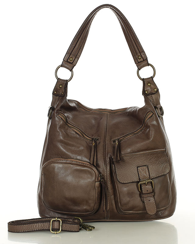 Torebka skórzana na ramię pockets old pelle lavata - MARCO MAZZINI brąz