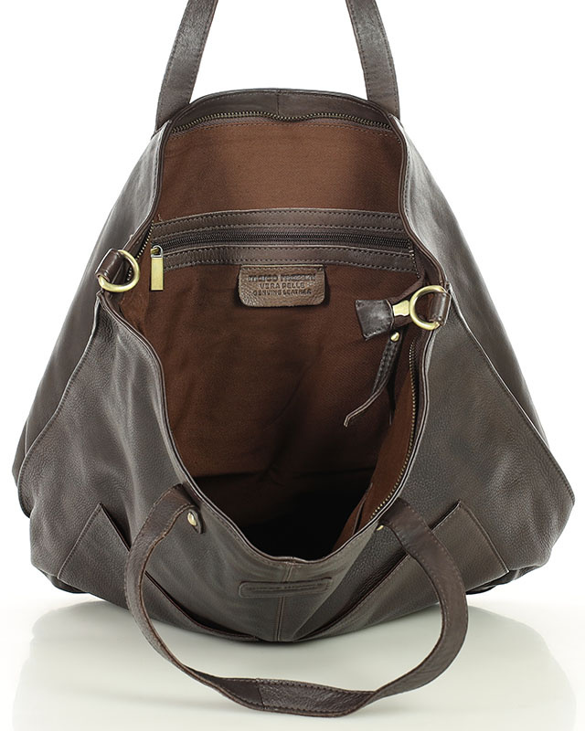 Torebka skórzana brązowa czekoladowa duża typu shopper - MARCO MAZZINI