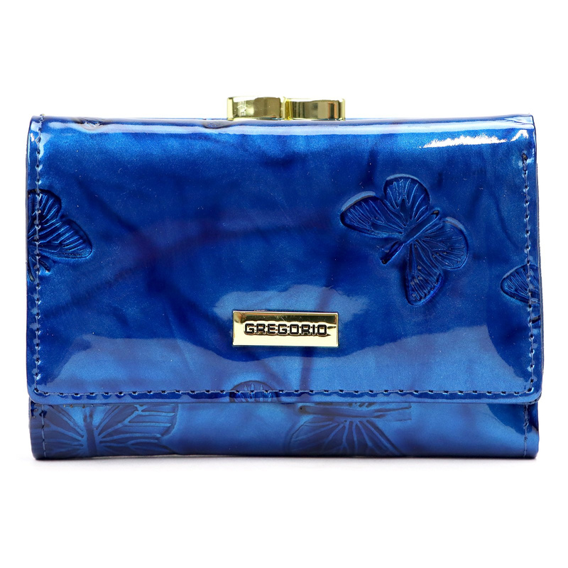 Gregorio damski portfel lakierowany skórzany pojemna portmonetka w motyle