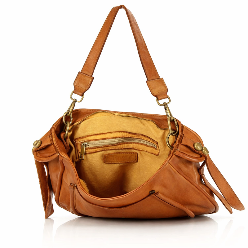 Mazzini Torebka classic saddle bag ze skóry naturalnej na ramie brąz camel