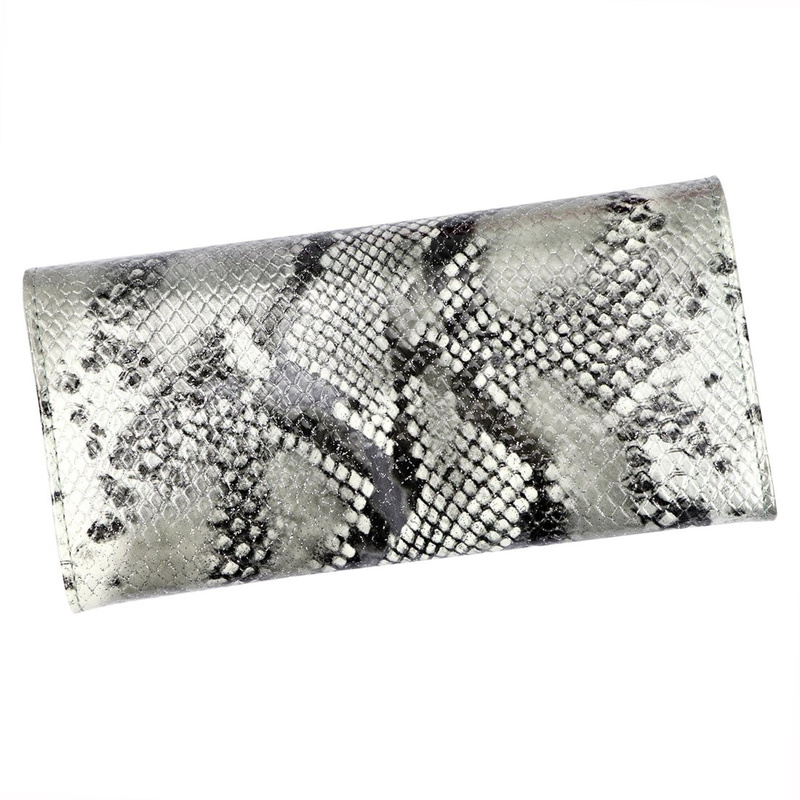 Rovicky skórzany damski portfel podłużny duży wzór skóra węża system RFID