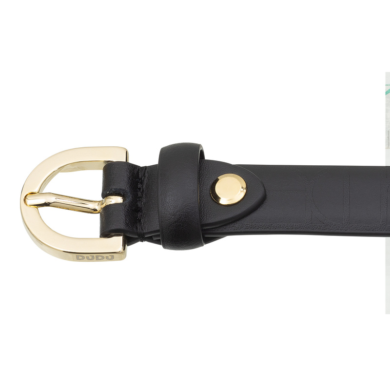 DUDU Damski skórzany pasek Skinny Waist Belt, Made in Italy, H 20mm, do sukienek, spodni jeansowych, ze złotą klamrą