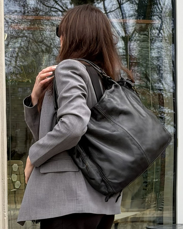 Torba skórzana wysokogatunkowa na ramię styl miejski shoulder leather bag - MARCO MAZZINI czarna