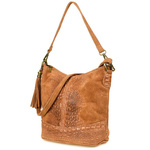 Torebka skórzana zamszowa CROCO listonoszka 2 paski camel Beltimore W13