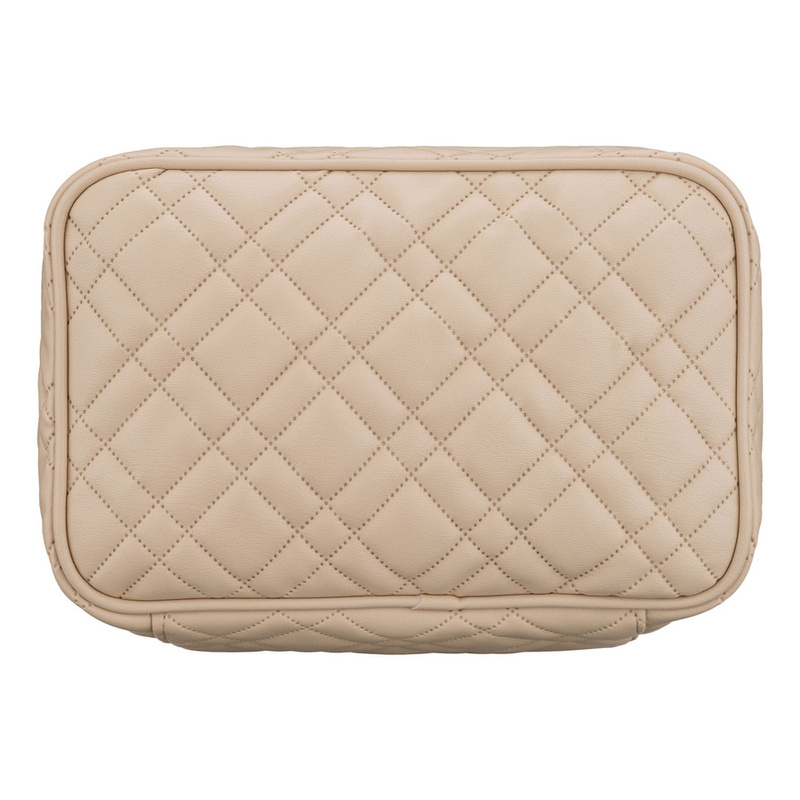 Jednokomorowa, beżowa kosmetyczka z tkaniny syntetycznej zamykana suwakiem - Peterson