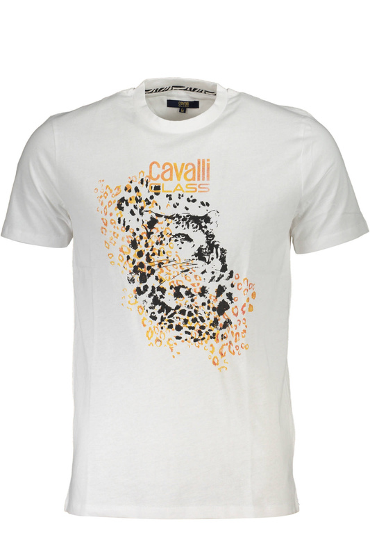T-SHIRT M�SKI Z KR�TKIM R�KAWEM KLASY CAVALLI BIA�Y