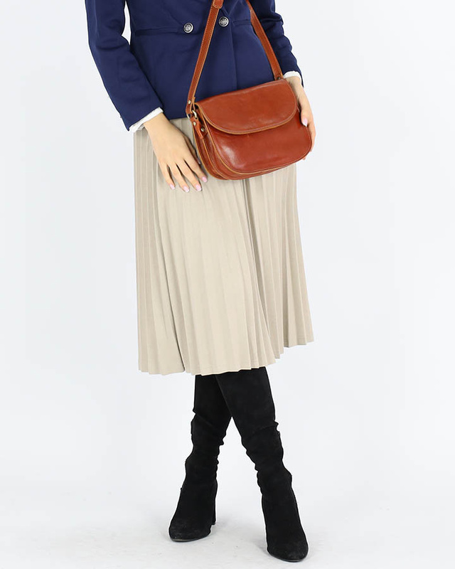 Skórzana torebka saddle bag półksiężyc sztywna skóra - MARCO MAZZINI brąz camel
