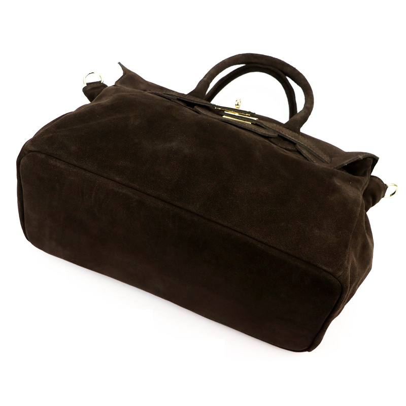 Camilla zamszowy kuferek skóra naturalna duża torebka na ramię kieszenie